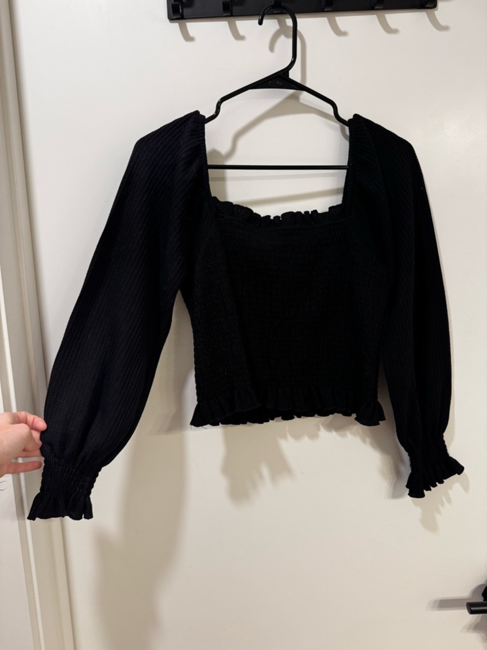 Altar'd State Black Smocked Square-Neck Puff Sleeve Top